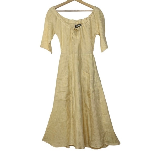 Reformation Yellow Gauze Tie Neckline Fit and Flare Midi Dress US 4 - Picture 1 of 7